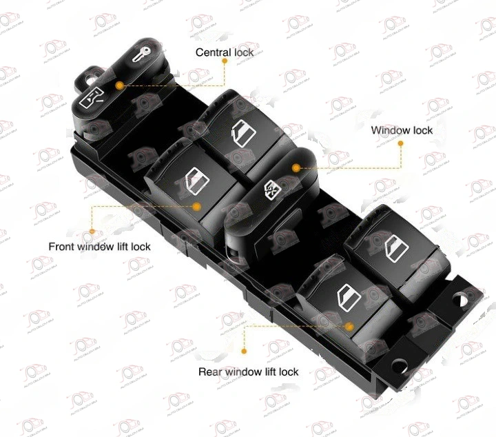 Prekidač u Prednjim Vratima (4 Tastera) (Crveno Svetlo) (10 PIN) Volkswagen Golf 4 1998-2004 — Volkswagen Golf 4