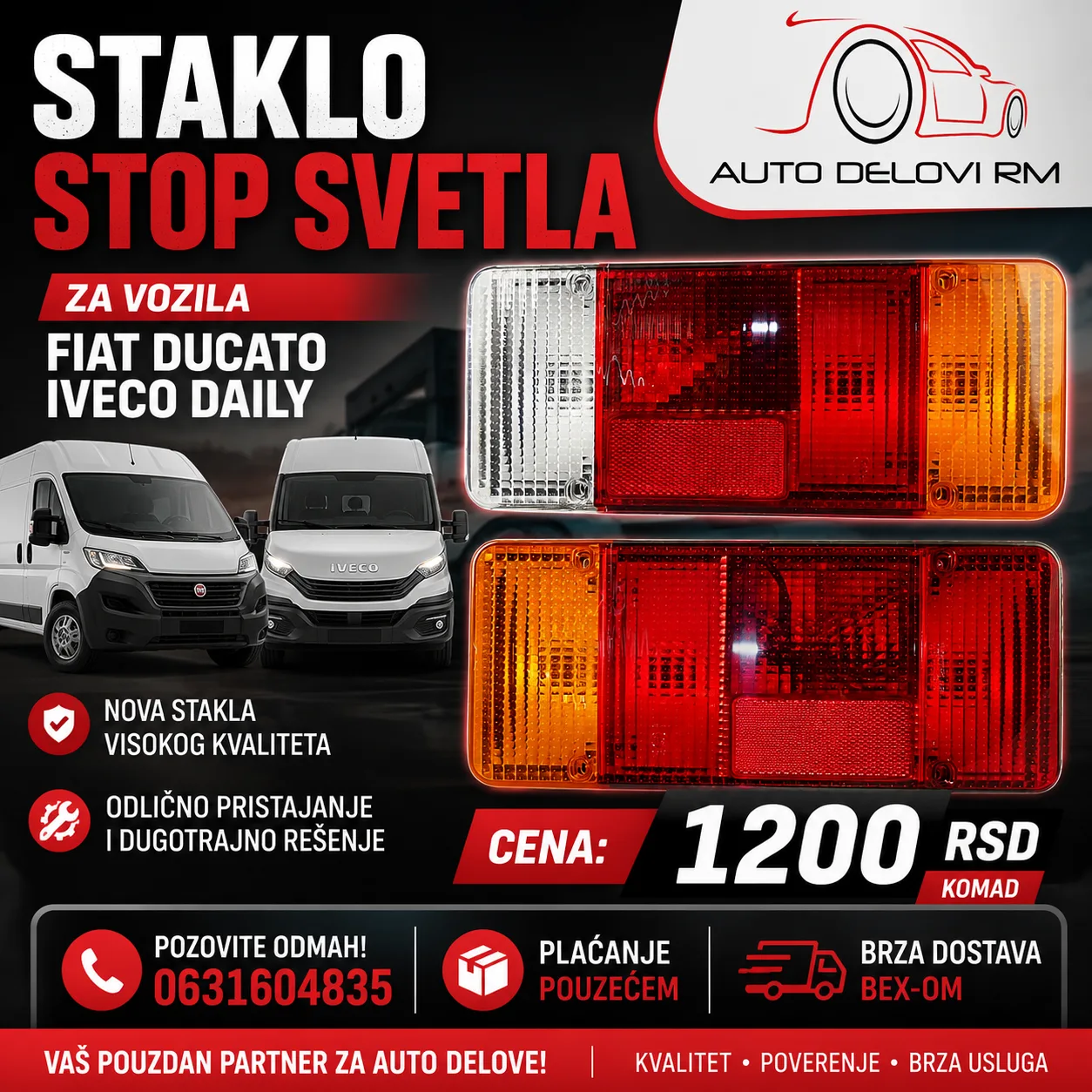 Staklo stop svetla Ducato/Iveco