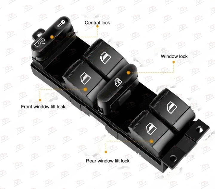 Prekidač u Prednjim Vratima (4 Tastera) (Crveno Svetlo) (10 PIN) Volkswagen Golf 4 1998-2004 — Volkswagen Golf 4 (1998–2004.)