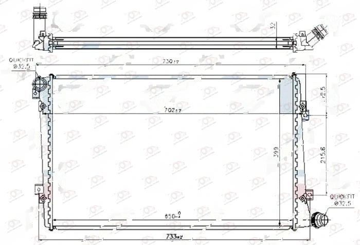 Hladnjak Motora 1.9/2.0 TDI Dizel (650x400) Cev Dijagonalno (Lemljen Spoj) Volkswagen Golf 5 2004-2008 — Volkswagen Golf 5 (2004–2008.)